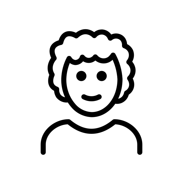 Minimalistisches Icon einer lächelnden Person mit lockigem Haar, schwarz-weiss Illustration für das Kundenkonto von Lernen mit Frau Tulpe.