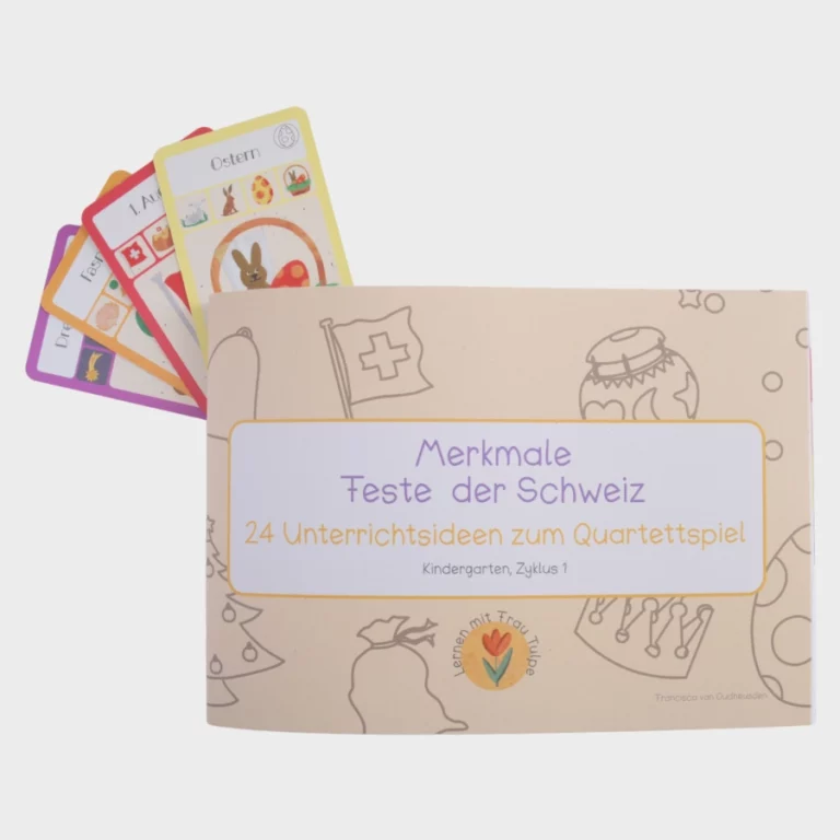 Lehrmittel Merkmale Feste der Schweiz mit gefächerten Spielkarten zum Quartettspiel für Kindergarten und Zyklus 1